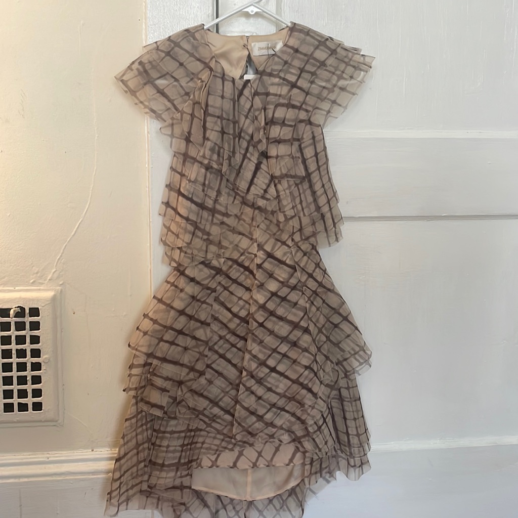 Zimmermann Never Worn Size 0 Taupe Flutter Sleeve Mini Dress With Open Back.